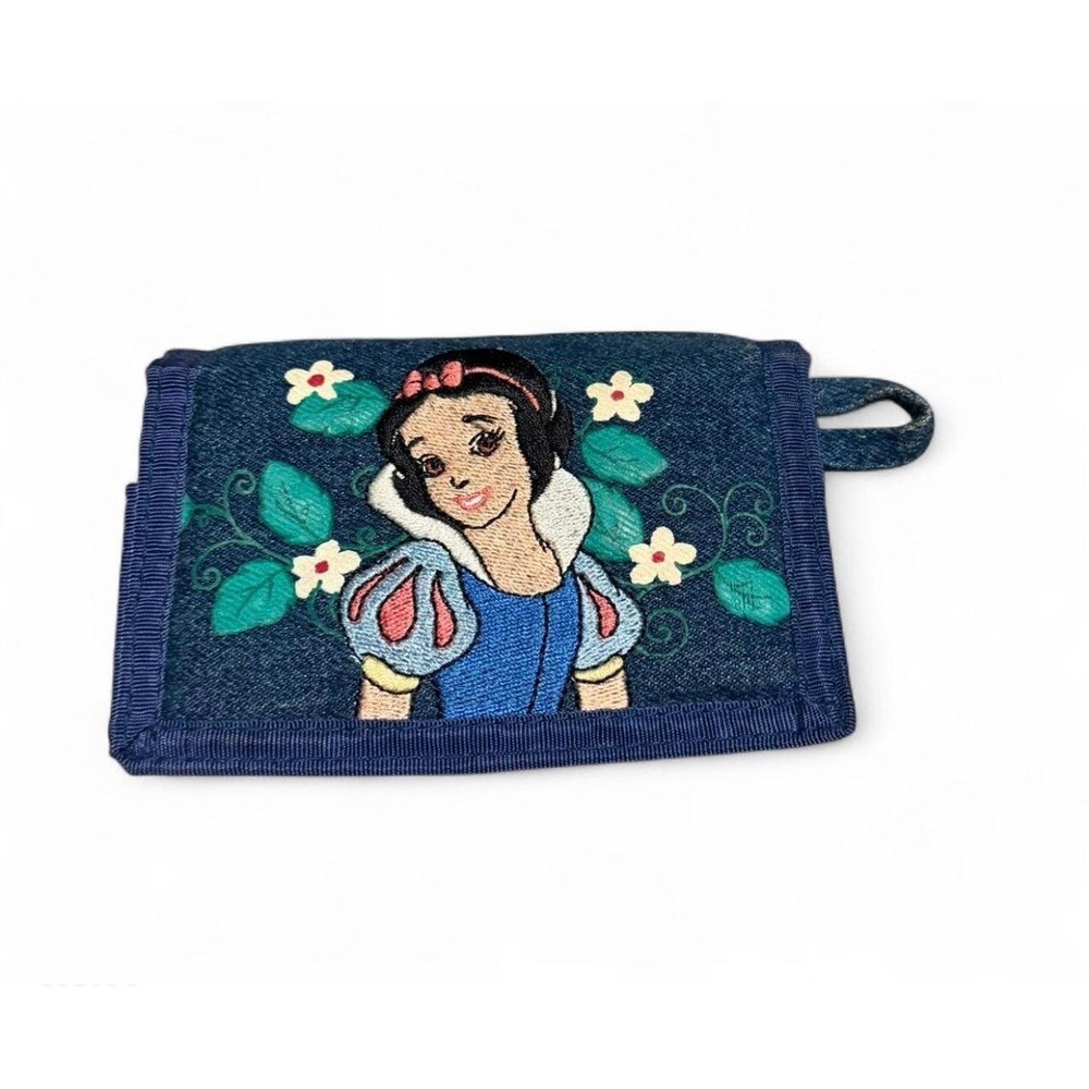 Vintage Disney Snow White Denim Wallet Embroidered Princess Blue Trifold Floral